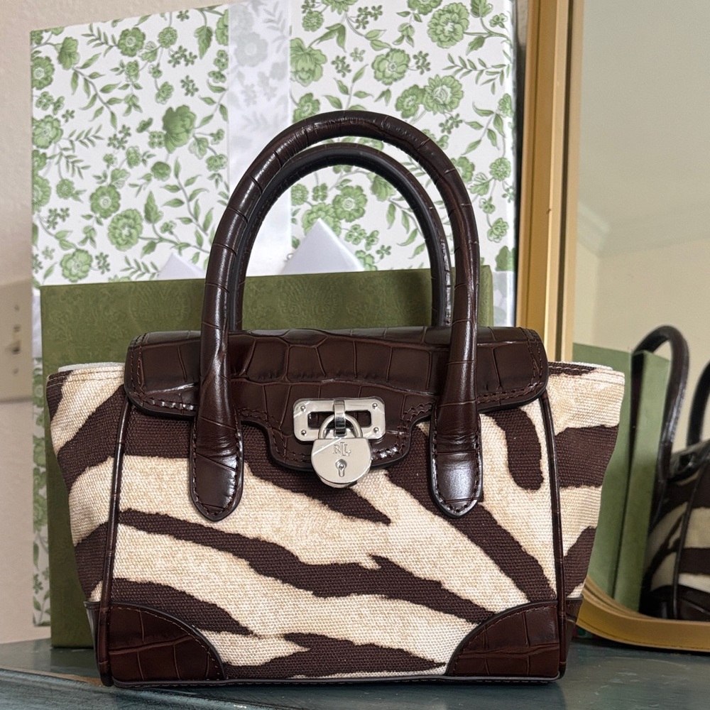 Lauren Ralph Lauren Brown and Cream Zebra-Print Satchel - Picture 6 of 8